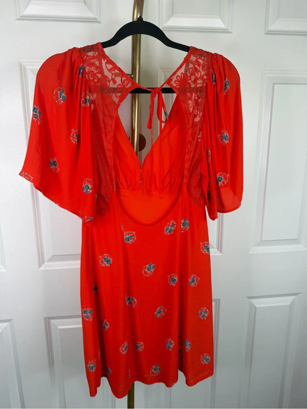 Mockingbird Coral Red Floral Backless Mini Dress Size 0